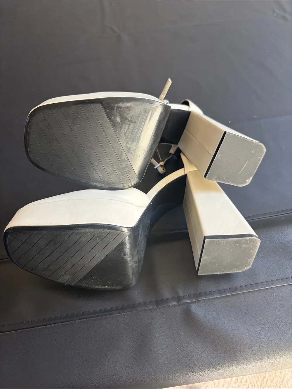 Zara White Chunky Block Heel Ankle Strap Pumps EU 41 US 10 Square Toe